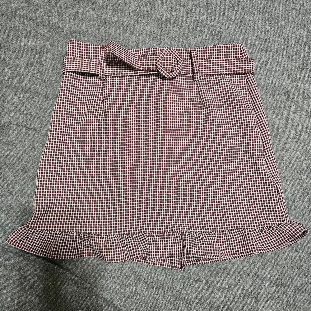 Cotton Market Houndstooth Ruffle Hem Mini Skirt NWT Belt S